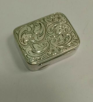 Vintage Sterling Silver Pill Box Signed Jf W/ Engraved Art Nouveau Floral Design