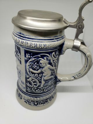 Vintage German Cobalt Blue Beer Stein With Pewter Lid