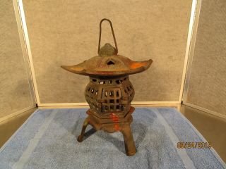 Vintage Cast Iron Pagoda Lantern Garden Candle Holder Yard Art