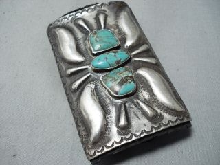 Magnificent Vintage Navajo Green Turquoise Sterling Silver Leather Bowguard