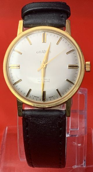 Vintage Mens Gradus 17j Hand Wind Gold Plated Watch