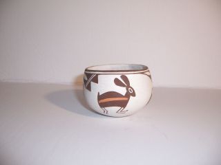 Emma Lewis Acoma Native American Pueblo Indian Pottery Jar Bowl Pot Rabbit Fish