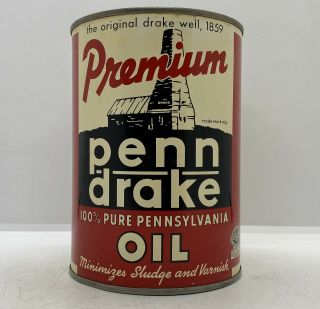 Old Gas & Oil Vintage Penn Drake Premium Motor Oil 1 Quart Advertising Tin Can