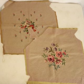 Vintage Needlepoint Chair Covers Wool Beige Floral Set Of 2 Handmade 18 " X20 "
