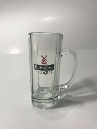 Heineken Beer Stein Mug Heavy Thick Clear Glass Holland Windmill Design 6.  5 "