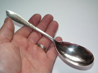 Antique 1919 Swedish Hammered Good Size Solid Silver 7” Spoon By J.  M Johanson