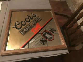 Vintage 1988 Coors Extra Gold Beer Framed Mirror Sign Man Cave Bar