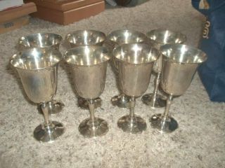 Set Of 8 Silverplated Wine Glasses Goblets 7 1/2 " Leonard