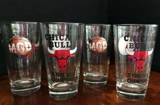 Chicago Bulls 4 Time Nba Champions Tall Pint Drinking Glass Tumblers Set Of 4 C