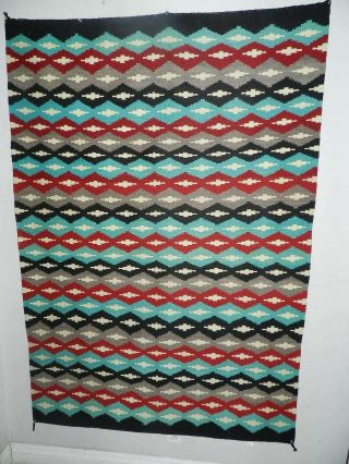 Vintage Navajo Rug With Repeating Chevrons,  Colors,  44 " X65 ",  Nr