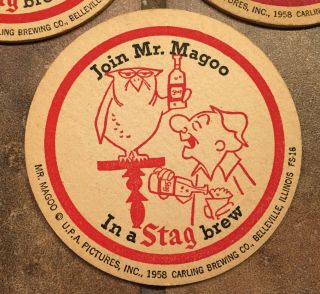 Vintage 1958 Stag Beer Coasters " Join Mr.  Magoo In A Stag Brew "