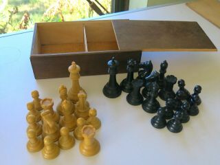 Vintage Drueke Games No 35 Simulated Wood Chessmen Chess Set - Weighed Bottoms.