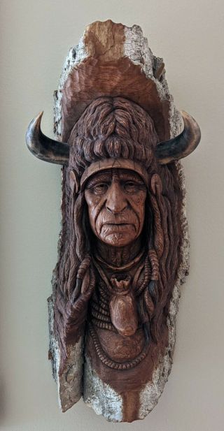 Wood Carving,  Sculpture,  Neil J Rose,  Native American Indian " Medicine Man "