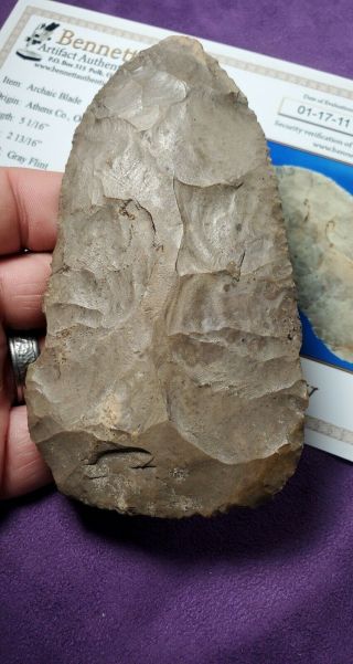 Huge 5 1/16 " Coshocton Gray Blade Bennett Ohio Authentic Arrowhead Artifact