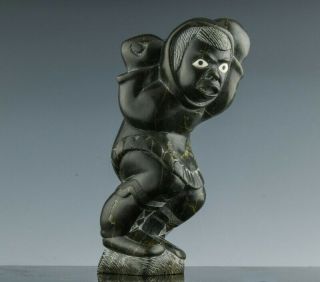 V.  Fine Vintage Inuit Carved Soapstone Sculpture Dancer Hunter Signed & Numbered