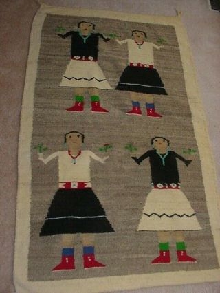 Large Old Navajo Indian Figural Rug Blanket Weaving 4 Women