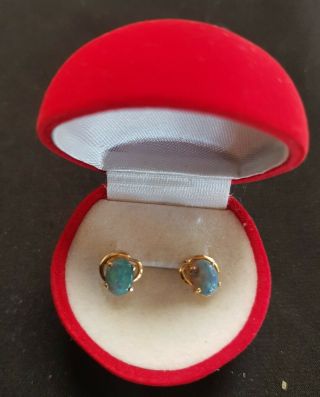 Vintage 1970 ' s 9ct or 14k Yellow Gold Solid Opal Stud Earrings 1.  6 grm not scrap 3