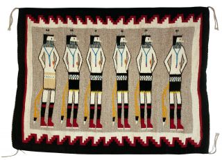 Vintage Navajo Indian Woven Wool Yei Pictorial Rug Blanket 34 " X 26 " Weaving