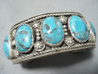 Astonishing Vintage Navajo Kingman Turquoise Sterling Silver Bracelet Old