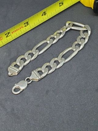 Sterling Silver Bracelet Figaro Link Heavy 9 Inches Men 