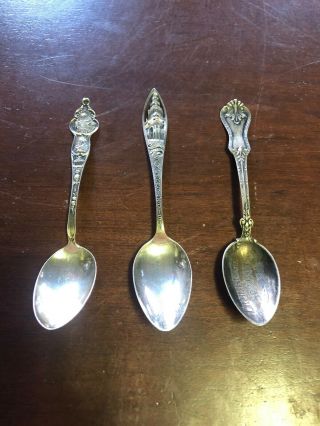3 Vintage Sterling Silver 925 Souvenir Spoons Tower Of Jewels San Fran Florida