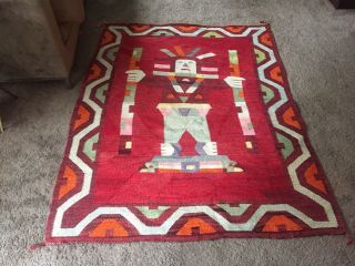Hand Woven Wool Rug Native American Indian 55”W X 72.  5”L Red,  Center Figure 2