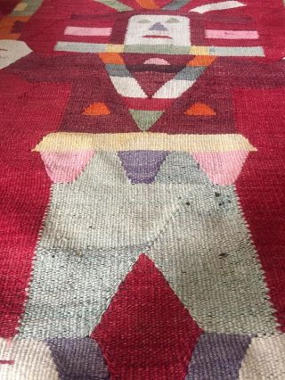 Hand Woven Wool Rug Native American Indian 55”W X 72.  5”L Red,  Center Figure 3