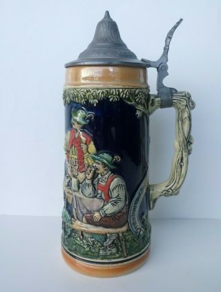 Gerz - Vintage German Pottery Stoneware Beer Stein W/ Pewter Lid