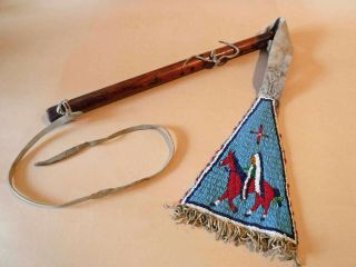 Native American Sioux / Cheyanne Indian Beaded Wood Handle Riding Quirt C,  1910