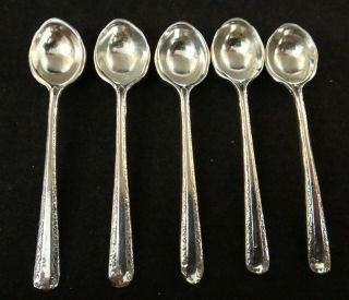 Set Of 5 Antique Sterling Silver Salt Spoons.  2 3/8”.  Late 19th/early 20th Cent