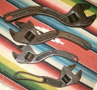 Vintage Westcott 12 " 10 " 8 " S Curved Handle Adjustable Wrench Set Of 4 Keystone