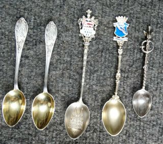5 Pc Germany Sterling Silver.  800,  Misc & Souvenier Spoons,  64 Grams,  Scrap?