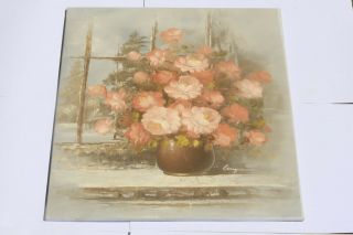 Vintage French Oil Painting On Board Still Life Flowers In Vase Signed Magnascue