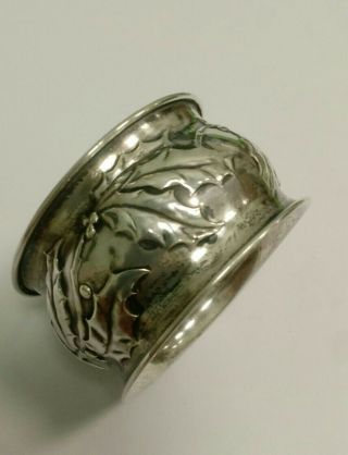 Antique Sterling Silver Napkin Ring Art Nouveau Holly Design By Webster