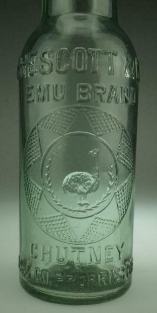 Vintage Prescott & Co.  Emu Brand Chutney Jar Melbourne Glass M Base Pp25