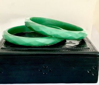 Art Deco Vintage Retro Jade Green Faceted Bakelite Bangle/bracelets