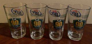 Set Of 4 Vince Lombardi Green Bay Packers Miller Lite Beer Glass Pint Vtg 90th