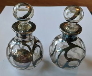 2 Vintage Sterling Overlay Perfume Bottles
