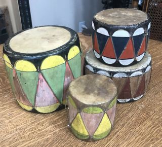 Four Vintage Native American Cochiti Pueblo Painted Drums