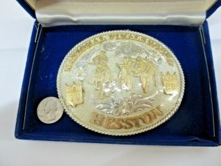 1989 Hesston Rodeo Sterling Silver 10k Gold Filled Belt Buckle Fellows