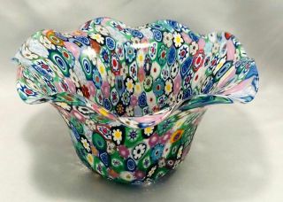 Fine Vintage Fratelli Toso Millefiori Ruffled Bowl Or Vase N/r