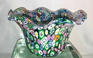 Fine Vintage Fratelli Toso Millefiori Ruffled Bowl or Vase N/R 3