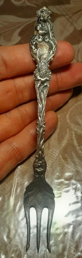 Antique Whiting Gorham Sterling Silver Lily Floral Pattern Pickle Fork