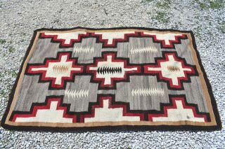 Native American Woven Rug Textile Large 76 " X 46 " Brown Red Crystal Pattern Vtg