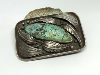 Vintage Navajo Begay Signed Sterling Silver Large Turquoise Belt Buckle (67g)