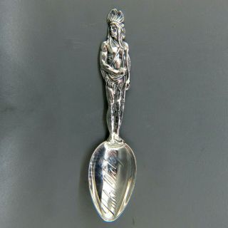 Great Figural Indian Sterling Souvenir Spoon Lake Okoboji Iowa 1890 