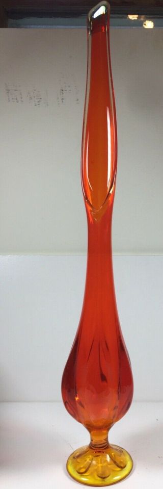 Vintage Viking Red Orange Amberina Stretch Swung Vase 6 Petal Bud Base.  26” Tall