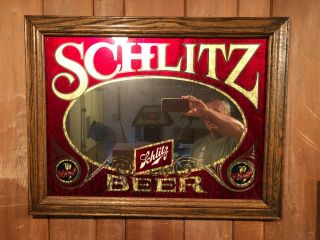 Vintage 1981 Schlitz Beer Mirror Bar Sign 26 3/4 " X 21 "