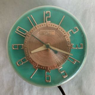 Vintage Ge Telechron Wall Clock Mid Century Kitchen 2h104 Turquoise Gold