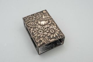 S.  Kirk & Son Floral Repousse Sterling Silver Vintage Matchbox Cover 90f,  1 5/8 "